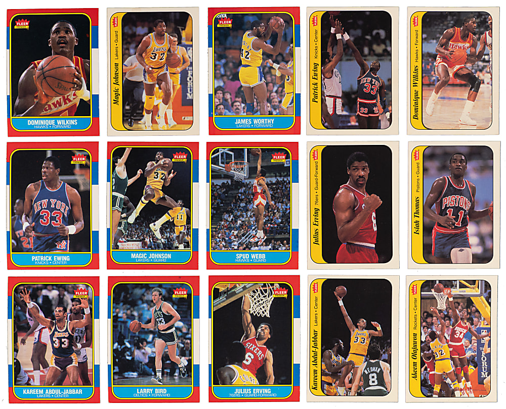 1986-1987 Fleer Basketball Starter Set (56/132) Plus Sticker Partial Set (7/11) with Hall of Famers