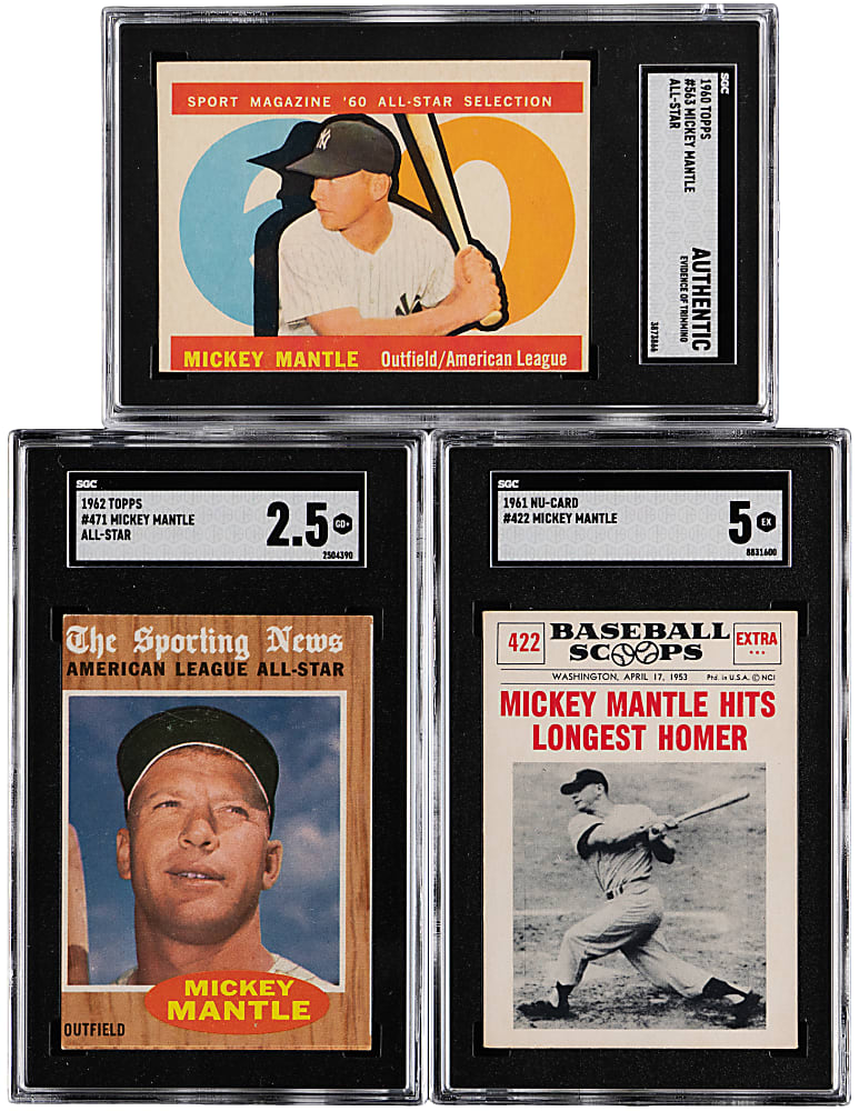 1960-1962 Mickey Mantle SGC Graded Trio
