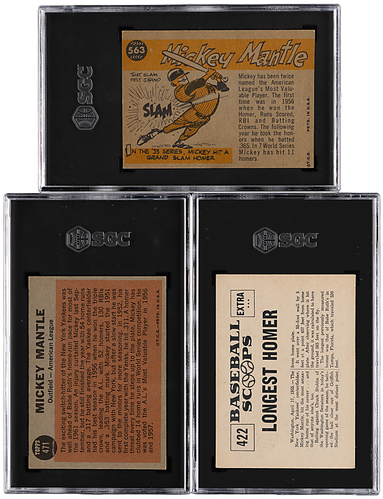 1960-1962 Mickey Mantle SGC Graded Trio