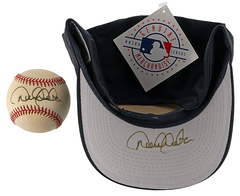 Derek Jeter Autographed Group (4) with (2) Advertisements, Hat & Baseball - JSA