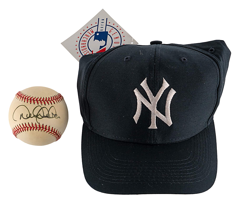 Derek Jeter Autographed Group (4) with (2) Advertisements, Hat & Baseball - JSA