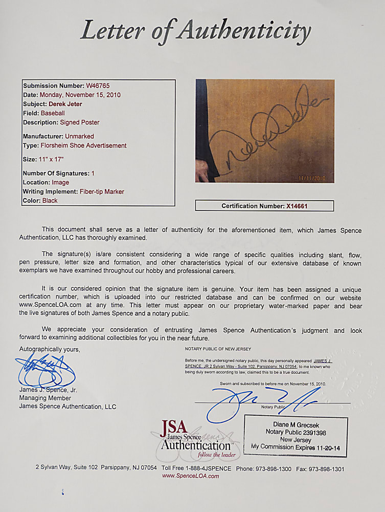 Derek Jeter Autographed Group (4) with (2) Advertisements, Hat & Baseball - JSA