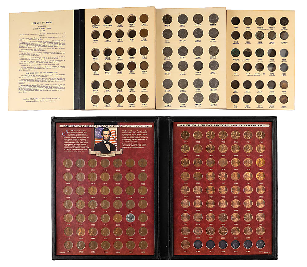 1850s-1970s U.S. Coin Partial Sets in Albums (12) with Eisenhower Dollars & Kennedy Half Dollars