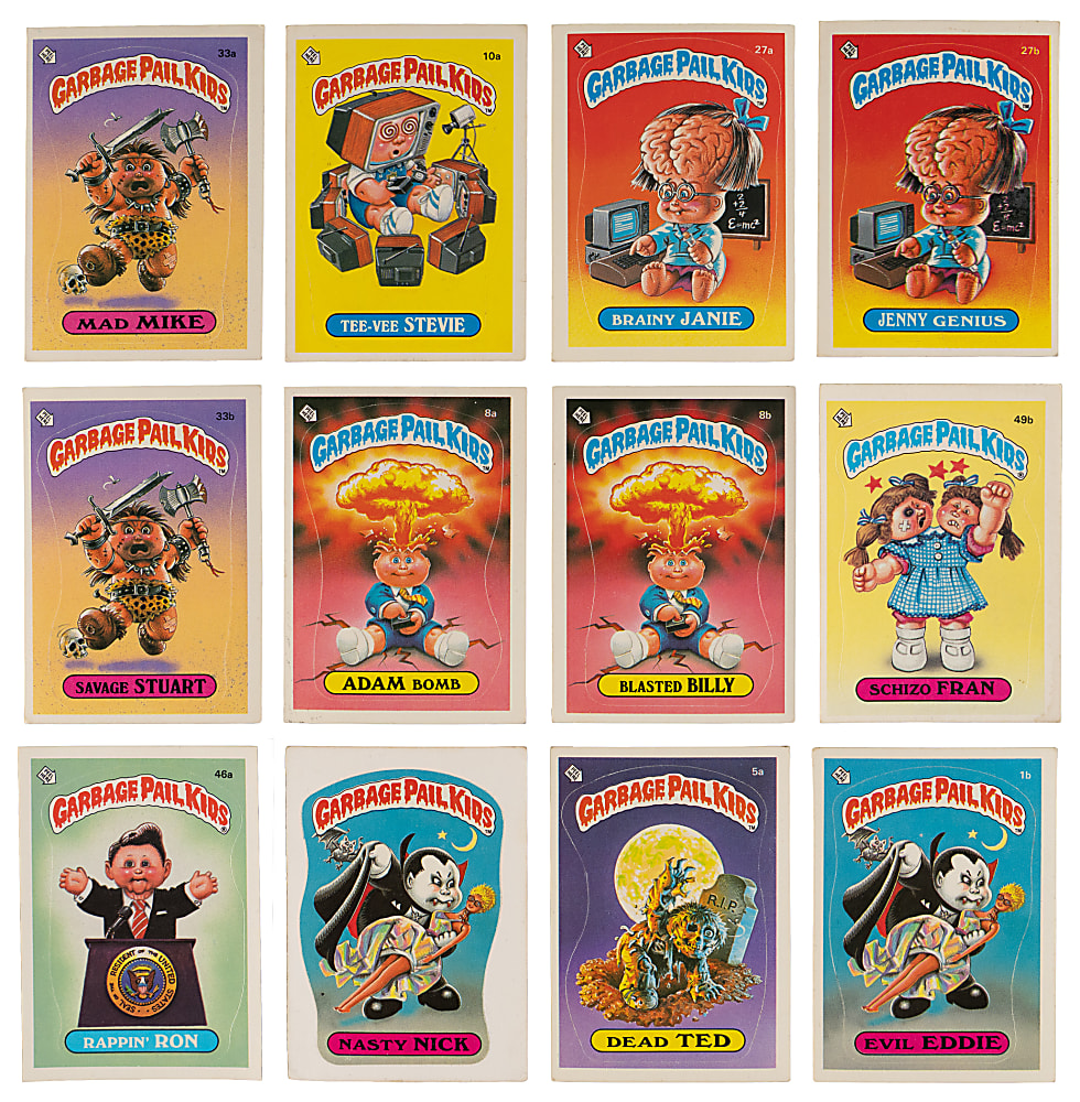 1985 Topps Garbage Pail Kids Series 1 Partial Set (56/82) & Series 2 Complete Set (84) with Keys Including #8a Adam Bomb