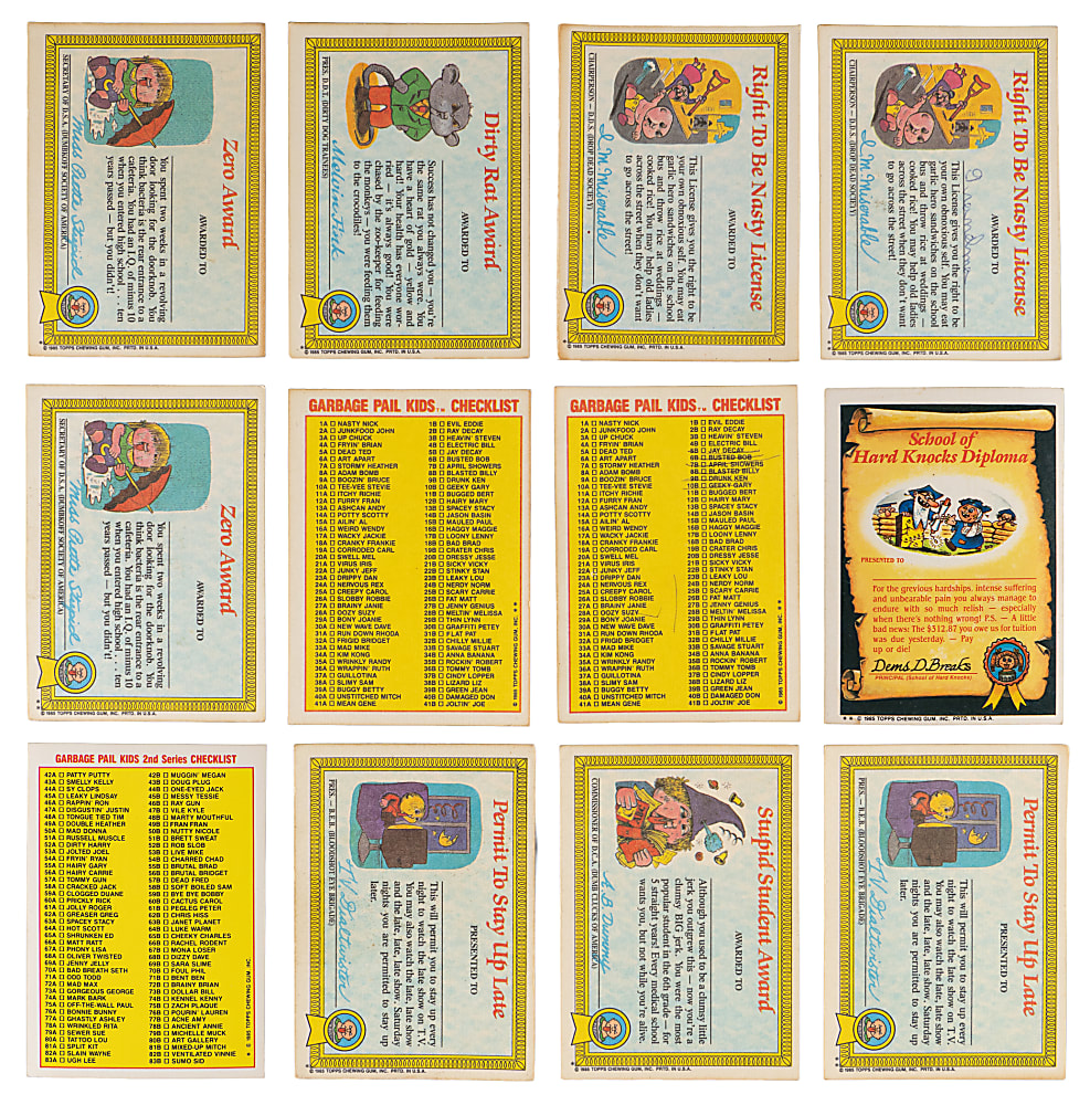 1985 Topps Garbage Pail Kids Series 1 Partial Set (56/82) & Series 2 Complete Set (84) with Keys Including #8a Adam Bomb