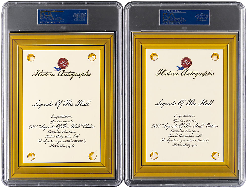 2011 HA Legends of the Hall Signed Chandler & Medwick Yellow HOF Postcards - Both PSA MINT 9 Auto