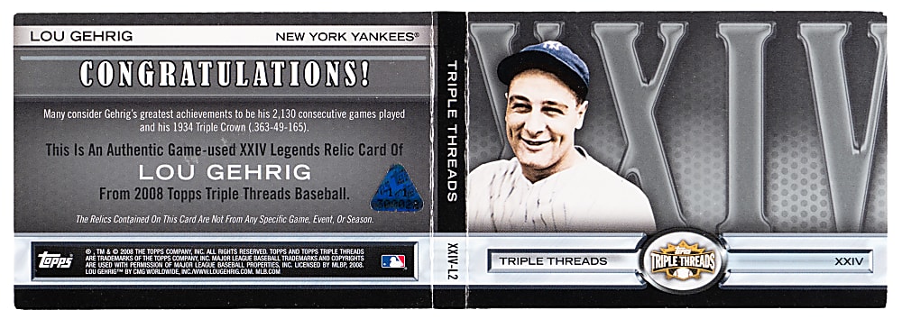 2008 Topps Triple Threads XXIV Legends #2 Lou Gehrig Multi-Relic Booklet #1/1