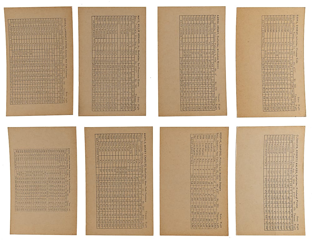 1962 Exhibit Stat Back Partial Set (31) Plus One Duplicate - (32) Total Cards with (15) Hall of Famers Including Aaron, Mays & Mantle