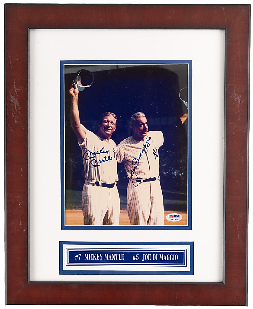 Mickey Mantle & Joe DiMaggio Dual-Signed Photograph Framed Display - Full PSA LOA