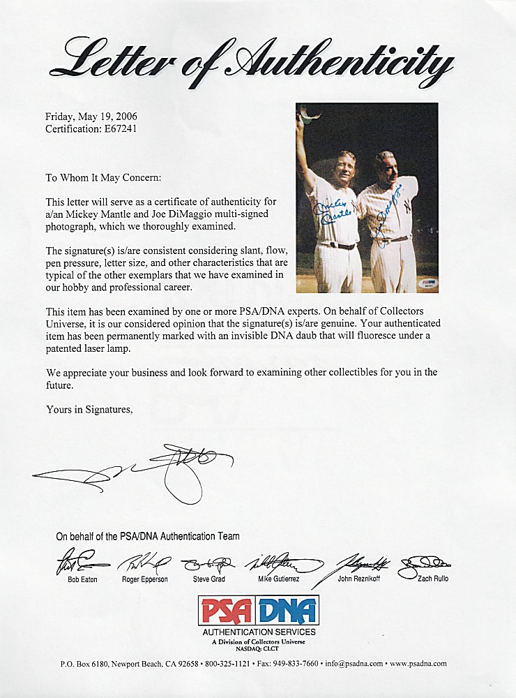 Mickey Mantle & Joe DiMaggio Dual-Signed Photograph Framed Display - Full PSA LOA