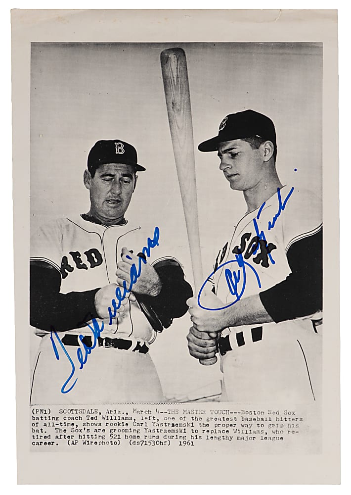 Ted Williams and Carl Yastzremski Dual-Signed News Service Photograph - Full JSA LOA