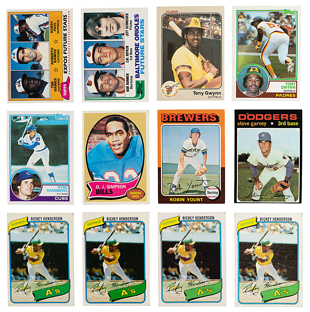 1970-1987 Multi-Sport Superstar Rookie Collection (21) with (14) Hall of Famers Including (4) 1980 Topps #482 Rickey Henderson
