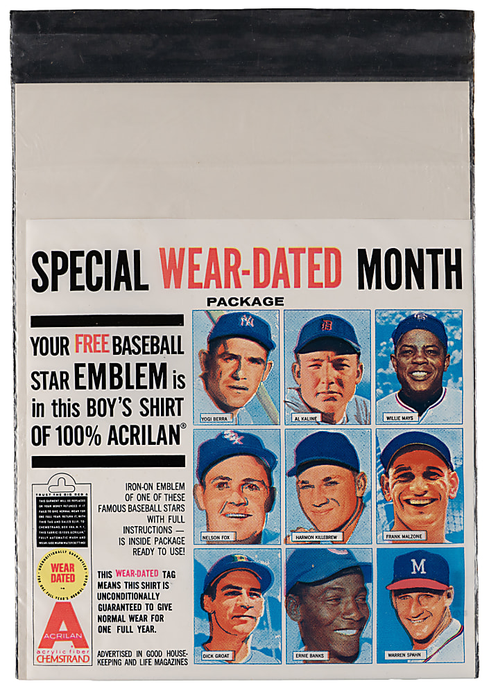 Scarce 1961 Chemstrand Baseball Iron-On Emblem Wrapper with Willie Mays