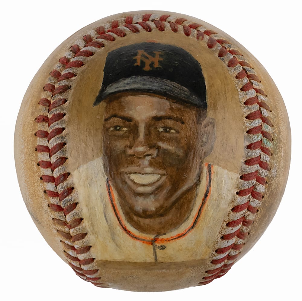 Willie Mays Hand-Painted Baseball by Artist Gary Guerra