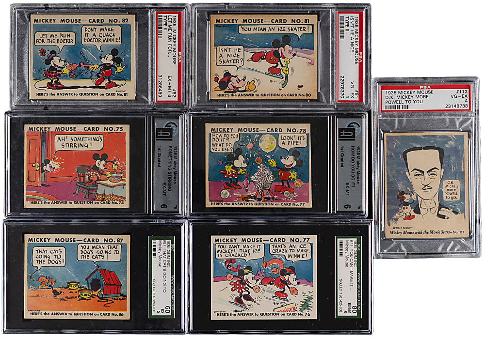 1935 Gum Inc. Mickey Mouse Graded Cards (7) with Movie Stars