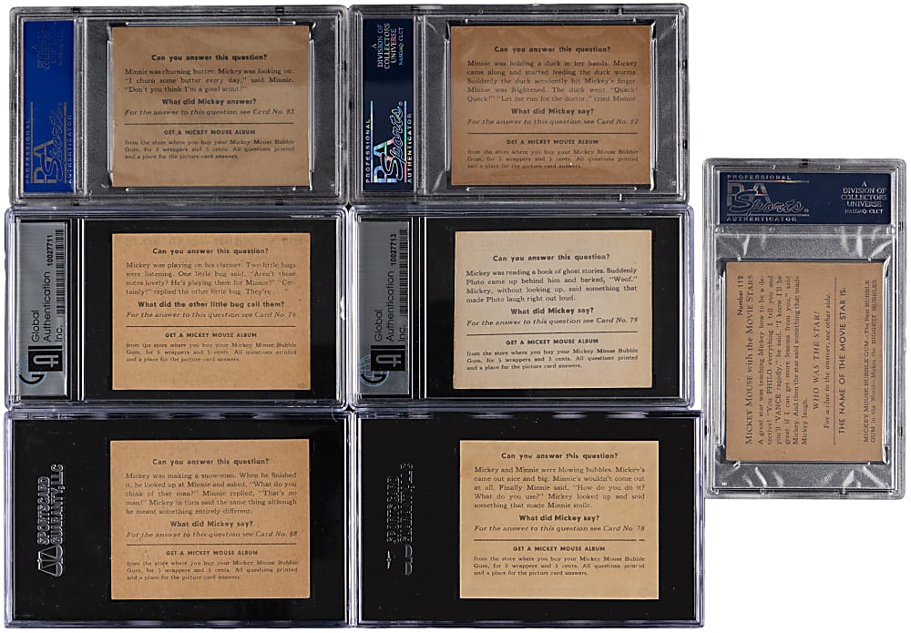 1935 Gum Inc. Mickey Mouse Graded Cards (7) with Movie Stars