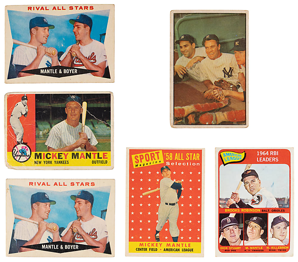 1953-1965 Topps & Bowman Mickey Mantle Collection (6) with 1953 Bowman Color #44 & 1960 Topps #350