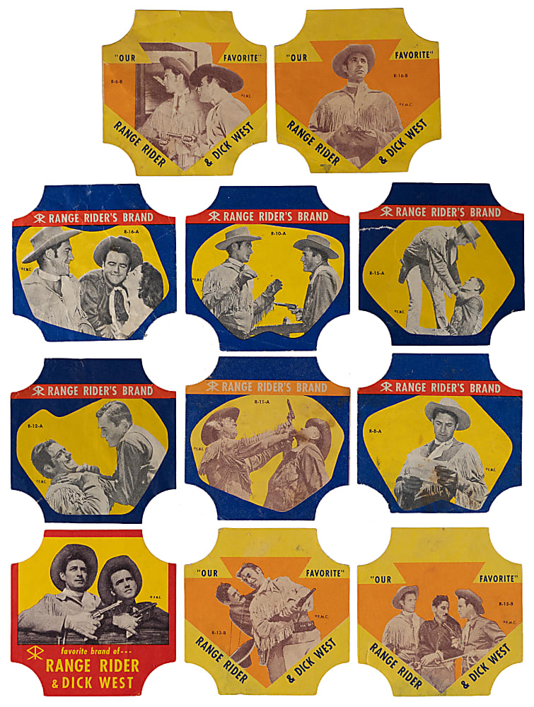 Tough 1951-1952 Butter Krust Range Rider Bread Labels Partial Set (11/16) Plus Album