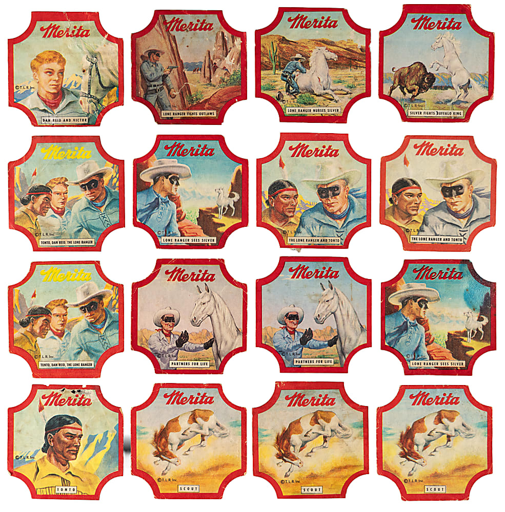 1940s Merita Bread Labels The Lone Ranger Partial Set (12/16) Plus Lone Ranger Club Membership & (7) Dupes