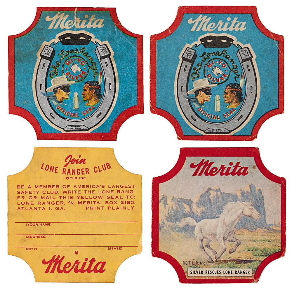1940s Merita Bread Labels The Lone Ranger Partial Set (12/16) Plus Lone Ranger Club Membership & (7) Dupes