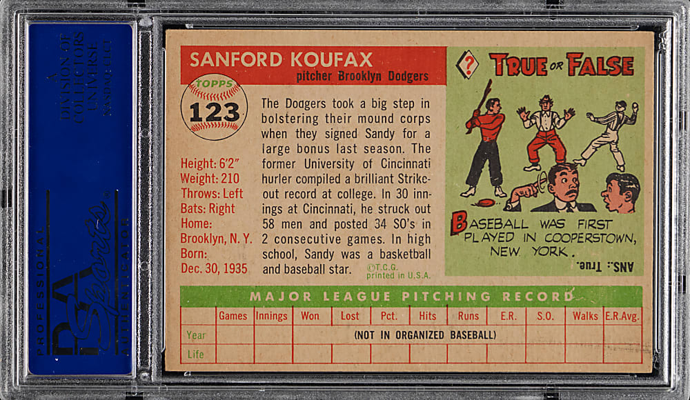 1955 Topps #123 Sandy Koufax Rookie PSA EX 5