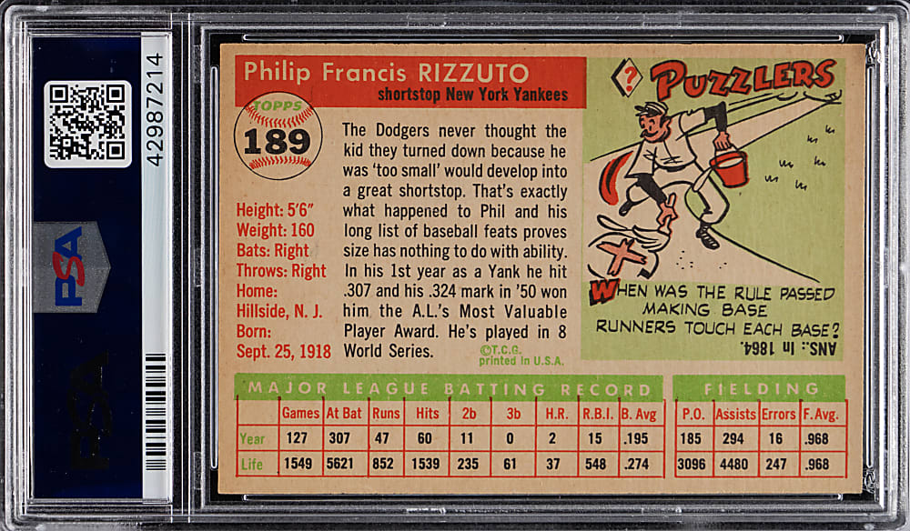 1955 Topps #189 Phil Rizzuto PSA NM 7