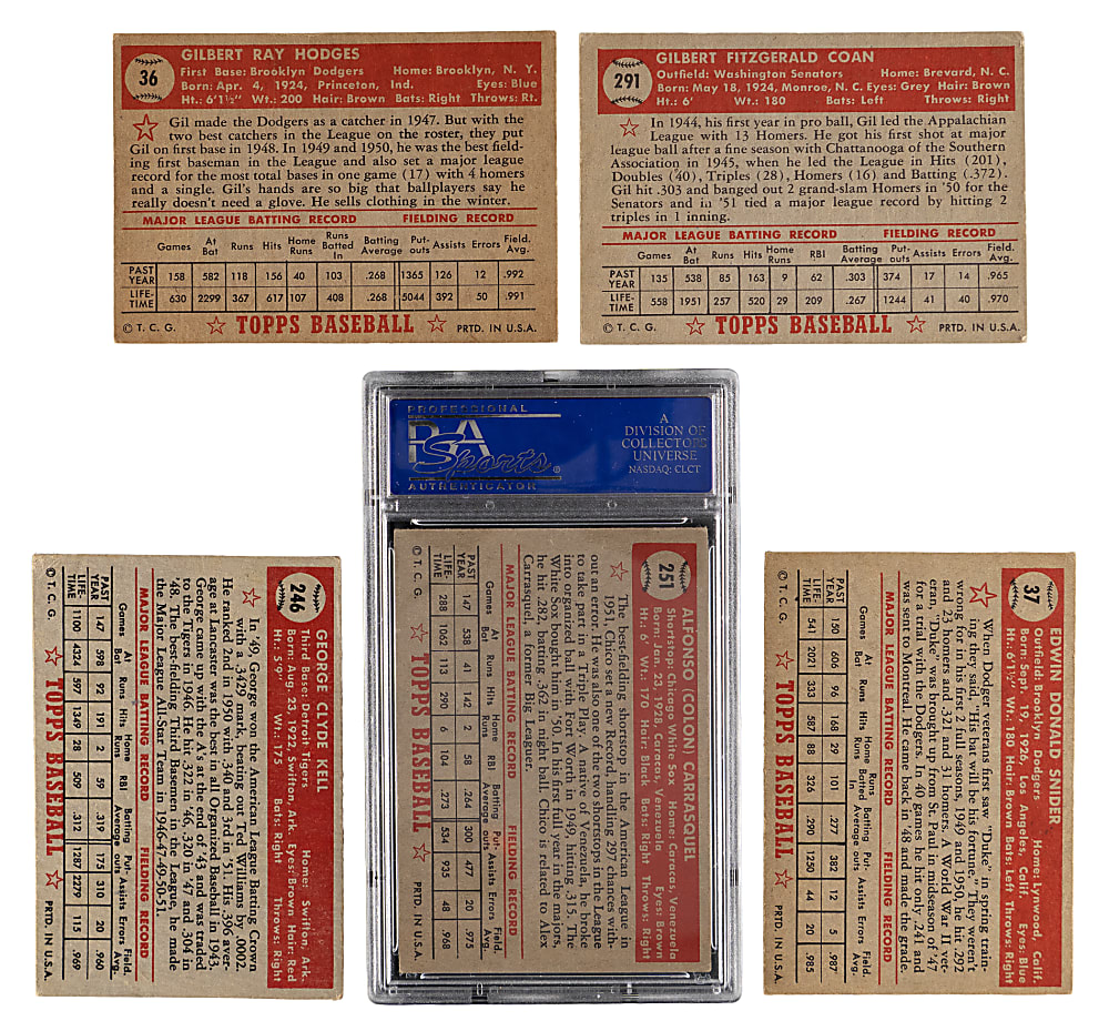 1952 Topps Collection (20) Different with Hodges, Kell, Snider & #251 Carrasquel PSA EX 5