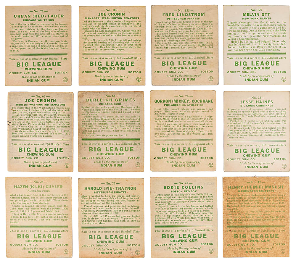 1933 Goudey Collection (22) with (12) Hall of Famers Including #127 Mel Ott