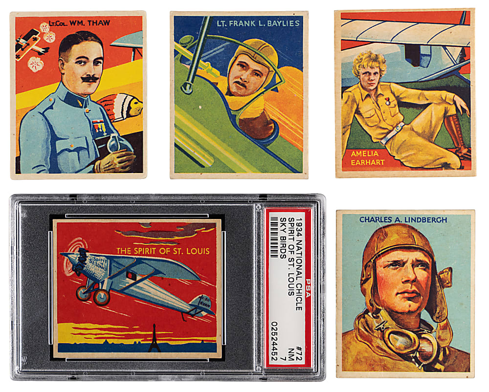 1934 National Chicle Sky Birds Group (5) with Earhart, Lindbergh & Spirit of St. Louis PSA NM 7