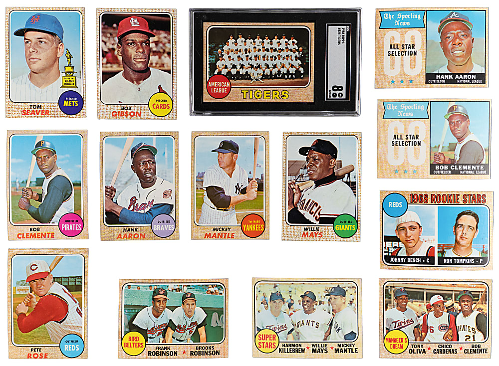 1968 Topps Near Complete Set (593/598) with (17) Graded (Average 7.8) with Most Key Cards - Clean!