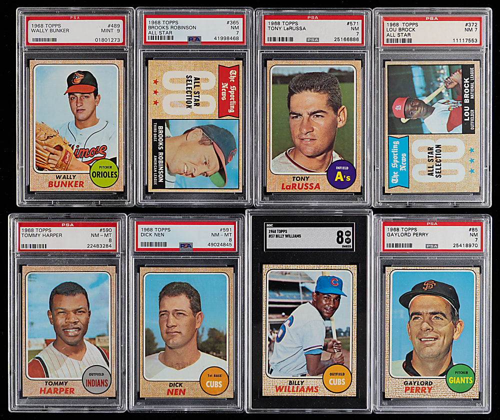 1968 Topps Near Complete Set (593/598) with (17) Graded (Average 7.8) with Most Key Cards - Clean!