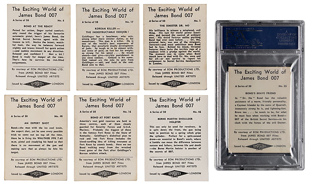 1965 Somportex The Exciting World of James Bond Complete Set (50) with #25 PSA NM 7 - Tough Issue!