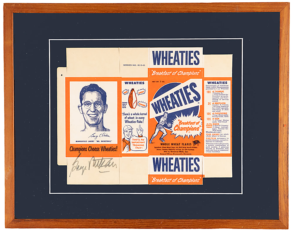 1951 Wheaties George Mikan Signed Complete Box in Framed Display