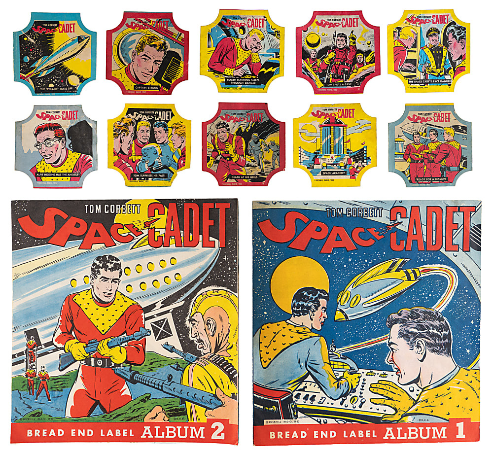 1952 Tom Corbett Space Cadet Bread Label Collection (30) Different Plus Rare Series 1 & 2 Albums - Attractive!
