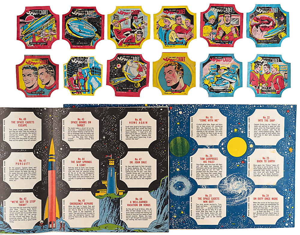 1952 Tom Corbett Space Cadet Bread Label Collection (30) Different Plus Rare Series 1 & 2 Albums - Attractive!
