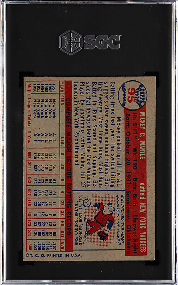 1957 Topps #95 Mickey Mantle SGC VG/EX+ 4.5
