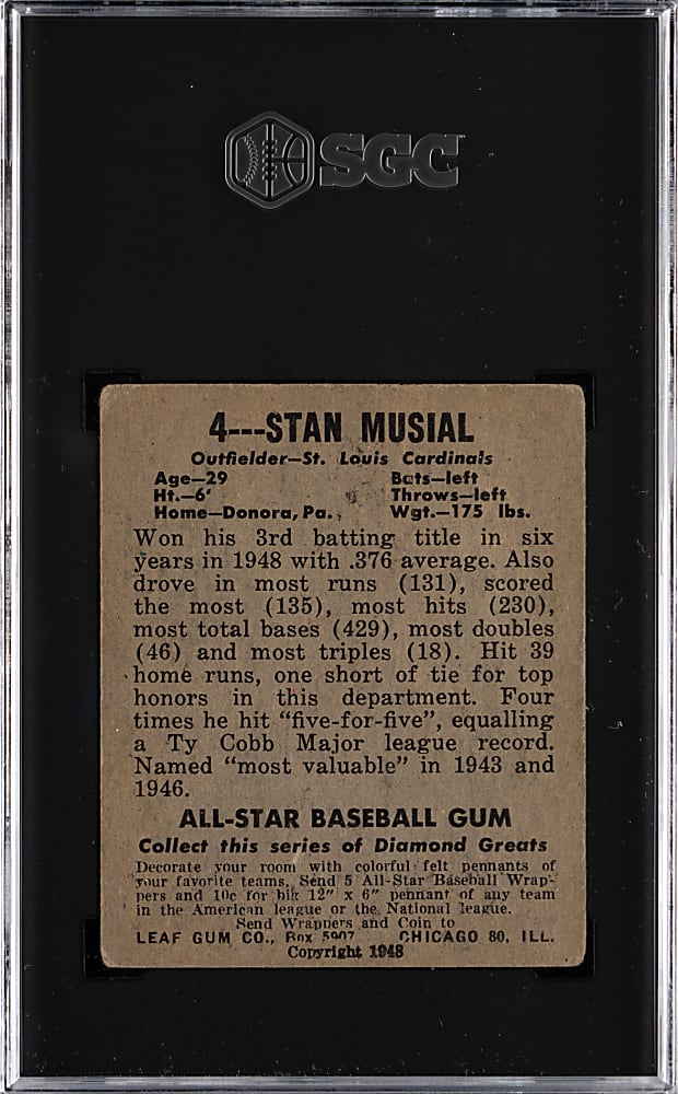 1948 Leaf #4 Stan Musial Rookie SGC POOR 1