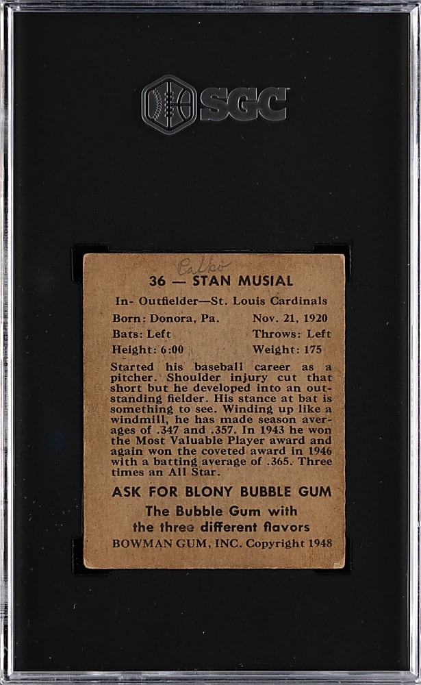 1948 Bowman #36 Stan Musial Rookie SGC FAIR 1.5