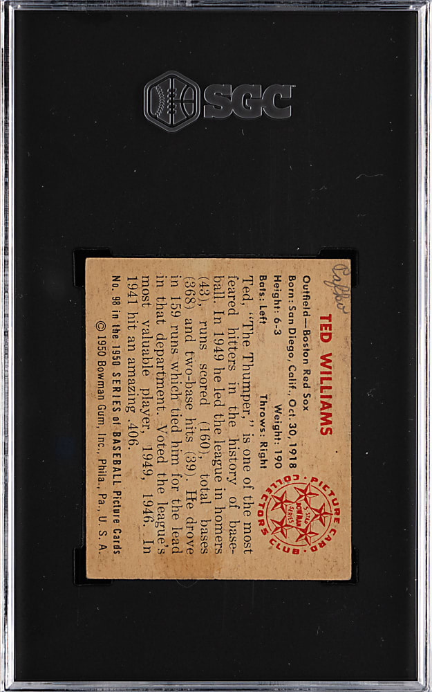 1950 Bowman #98 Ted Williams SGC FAIR 1.5