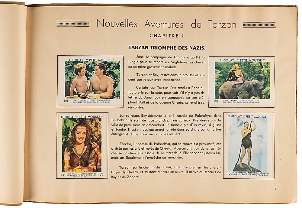 1940s Chocolat Petit Mousse New Adventures of Tarzan French Language Card Complete Set (100) In Original Album
