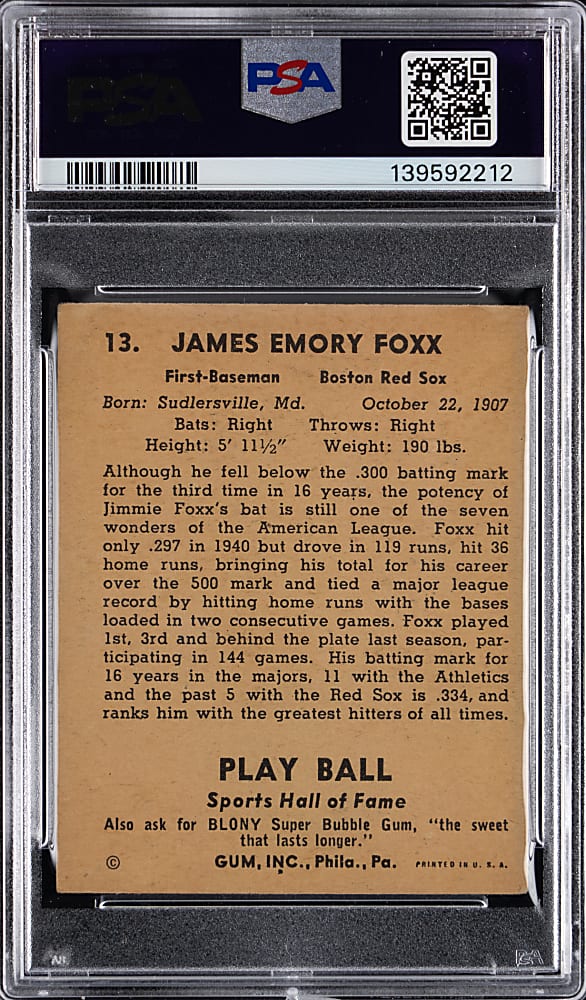 1941 Play Ball #13 Jimmie Foxx PSA VG 3
