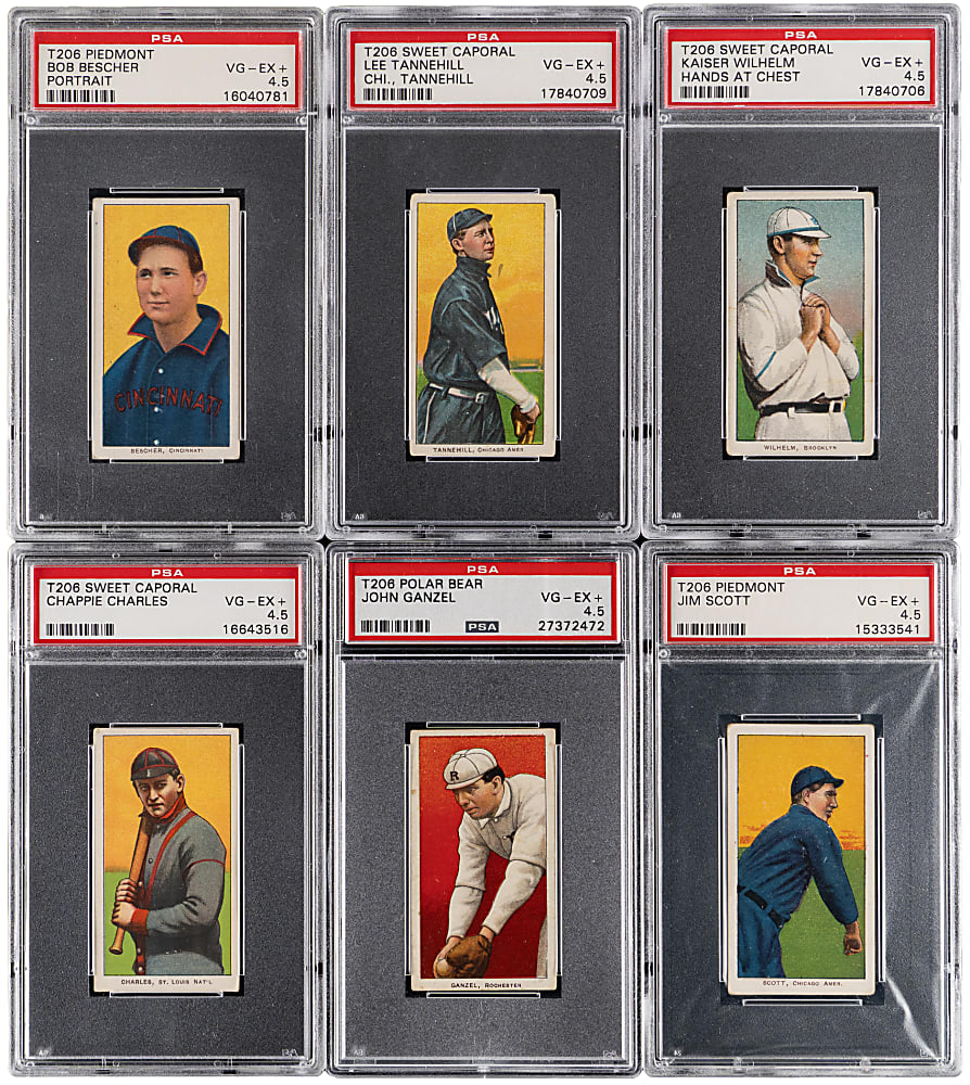1909-1911 T206 White Border PSA VG-EX+ 4.5 Graded Group (6)