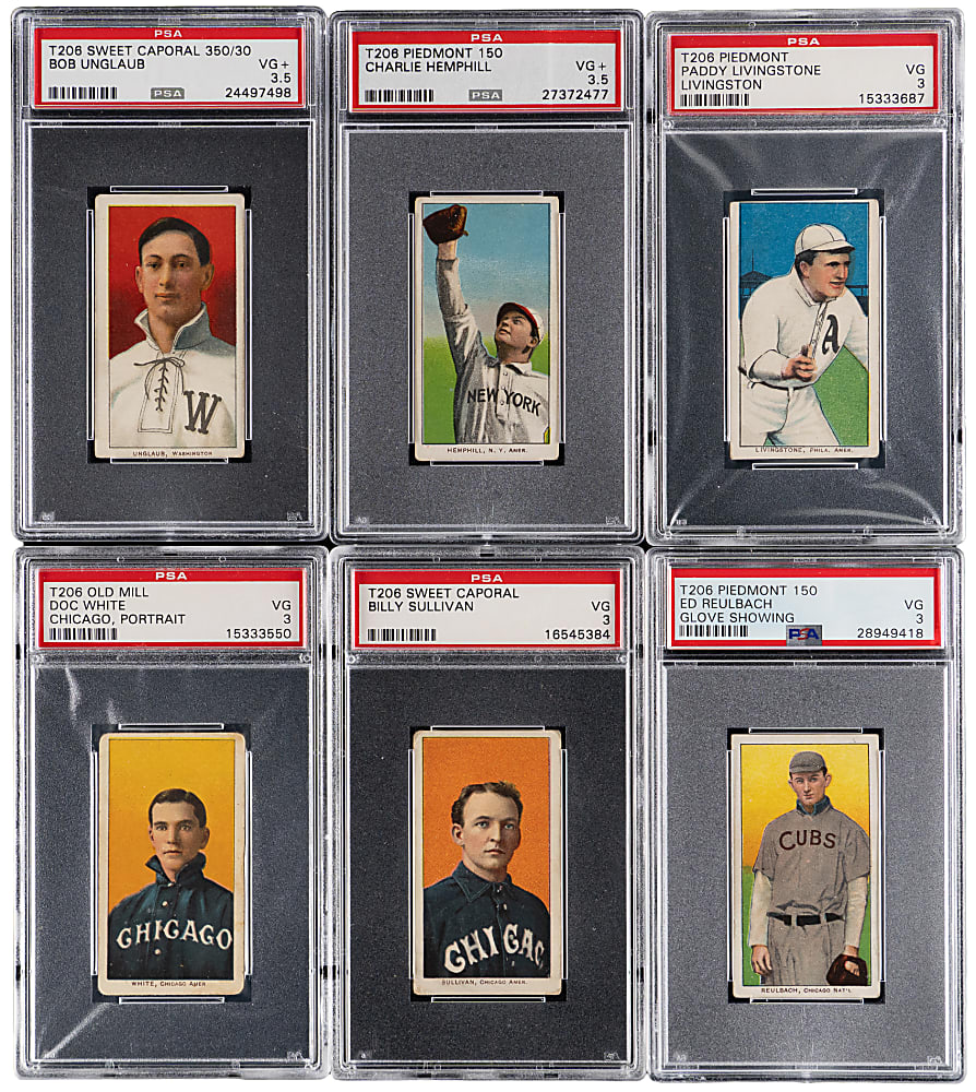 1909-1911 T206 White Border PSA VG 3 or VG+ 3.5 Graded Group (6) with Old Mill