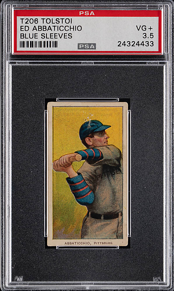 1909-1911 T206 White Border Ed Abbaticchio Blue Sleeves - Tolstoi Back PSA VG+ 3.5