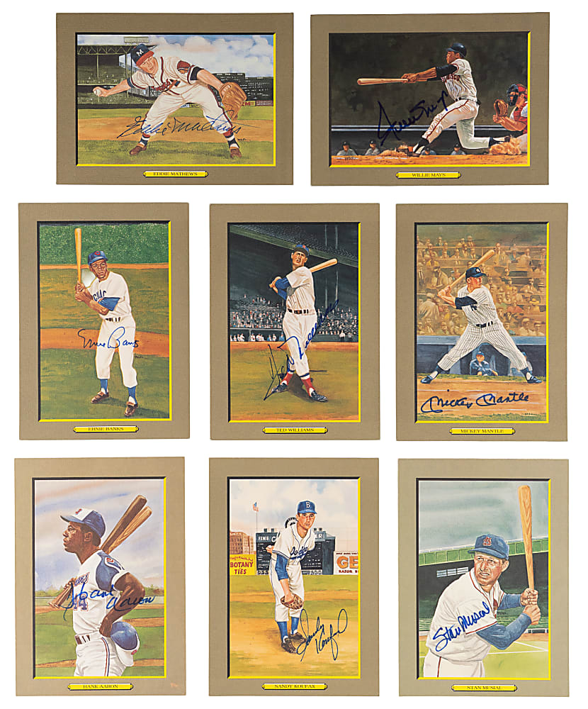 Hall of Famer Signed 1985-1990 Perez-Steele Great Moments Cards (23) with Aaron, Koufax, Mantle, Mays & T. Williams