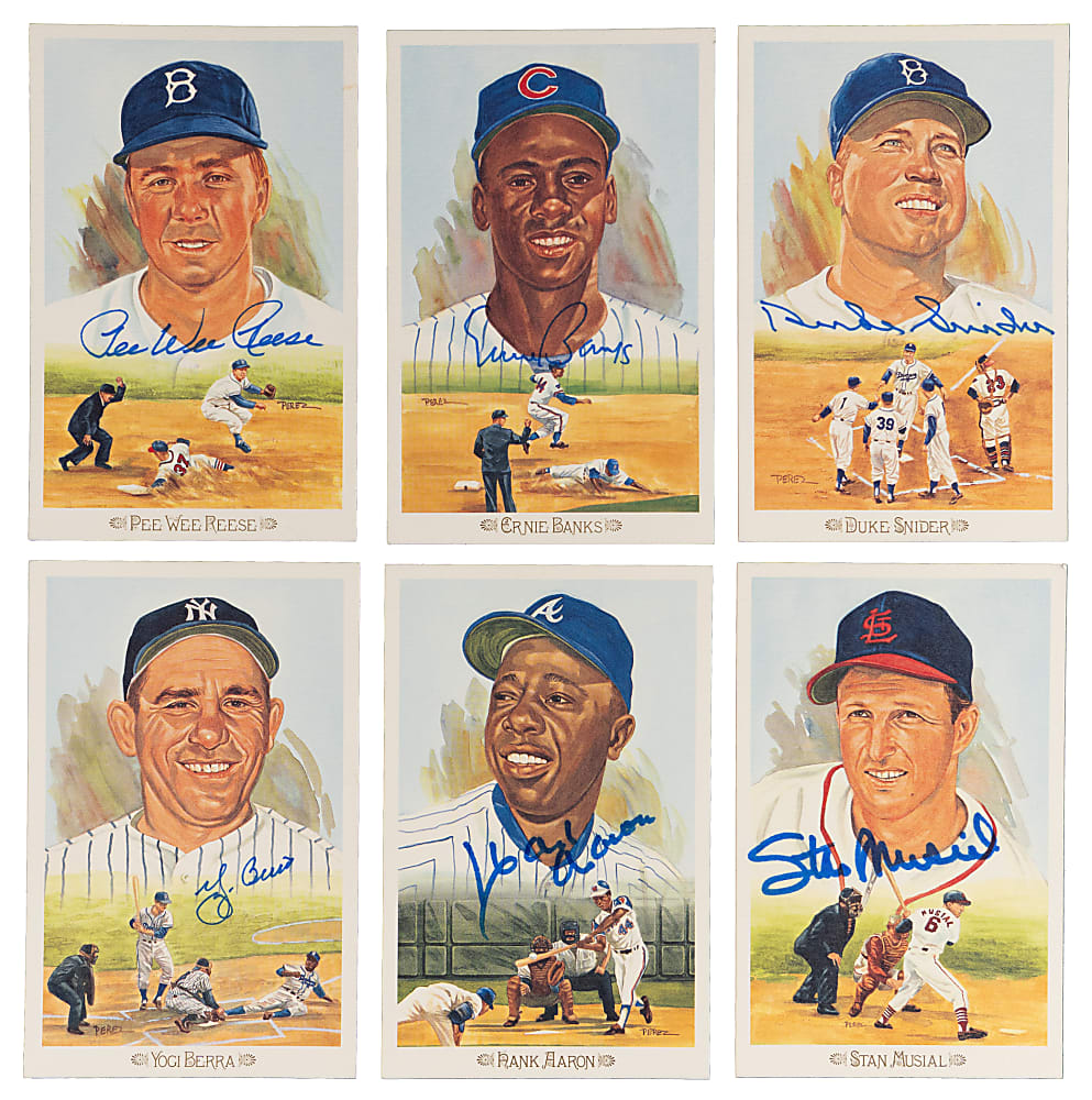 1989 Perez-Steele Celebration Postcard Signed Collection (21) with Hank Aaron, Ernie Banks & Stan Musial