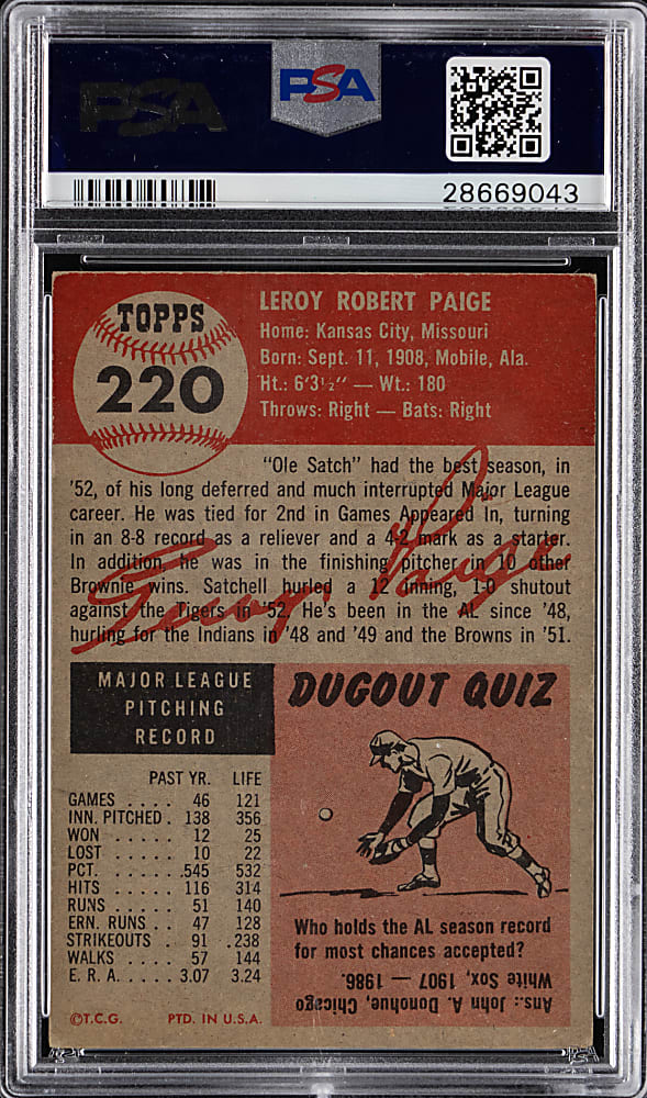 1953 Topps #220 Satchel Paige PSA VG-EX+ 4.5