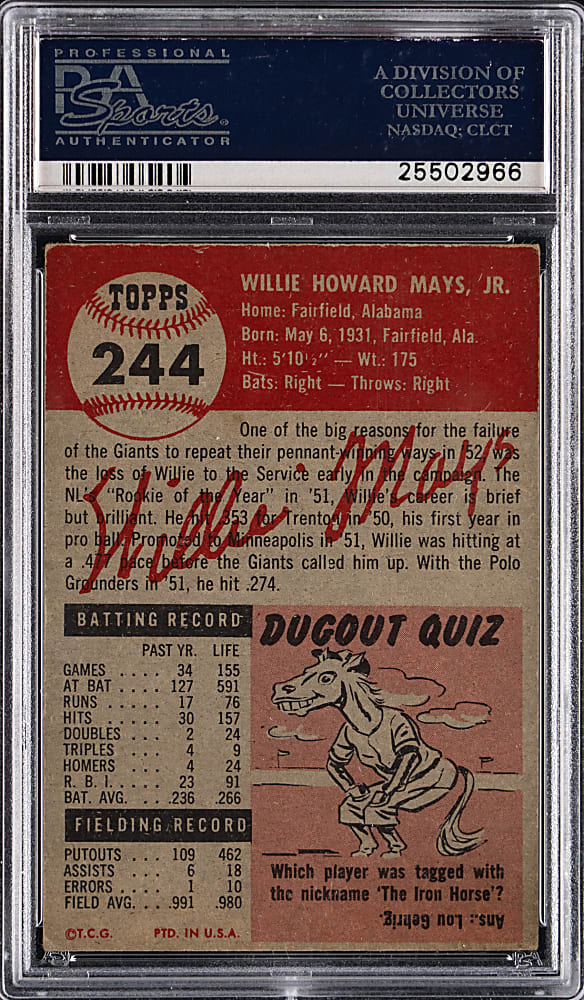1953 Topps #244 Willie Mays High Number Shortprint PSA VG-EX 4