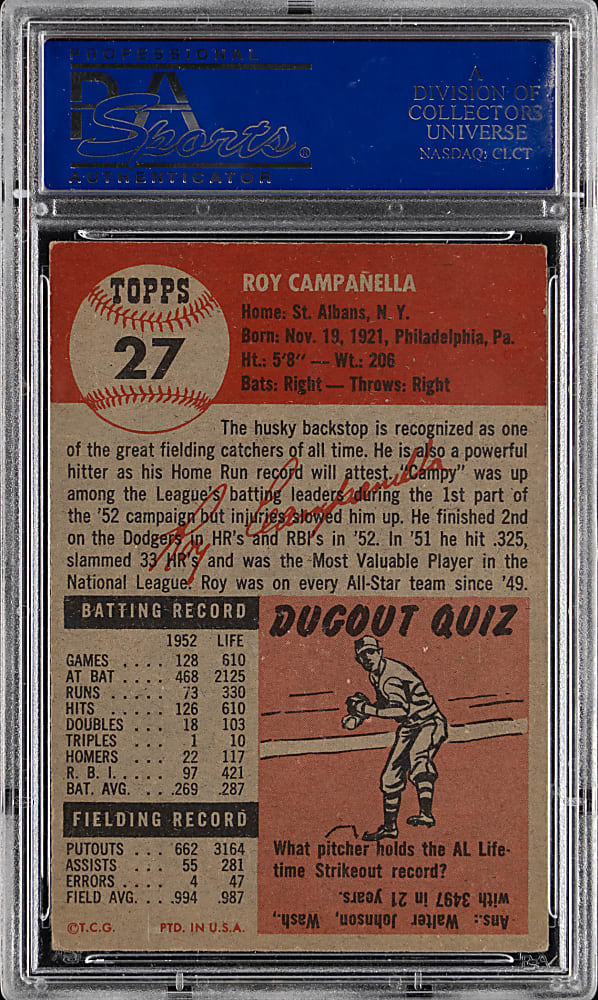 1953 Topps #27 Roy Campanella PSA EX 5
