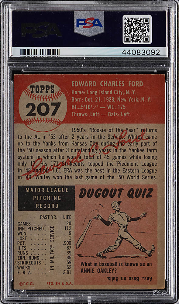 1953 Topps #207 Whitey Ford PSA EX 5